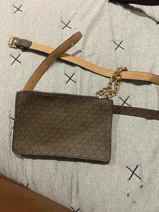 Michael Kors Tan Leather Belt Strap with Gold Chain Accent - Picture 1 of 9